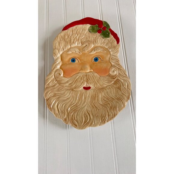 Vintage Department 56 Santa Claus Face Ceramic Plate Holiday Decor - Picture 3 of 10